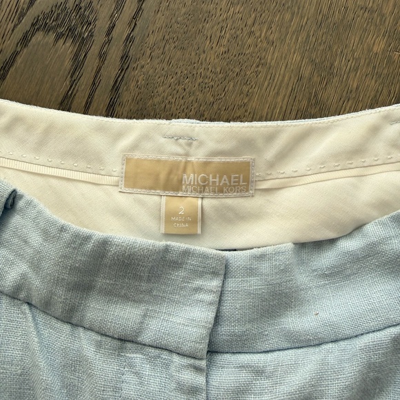 Michael Kors Light Blue High-Waisted Linen Shorts Tailored Summer Shorts Size 2 - Picture 5 of 9
